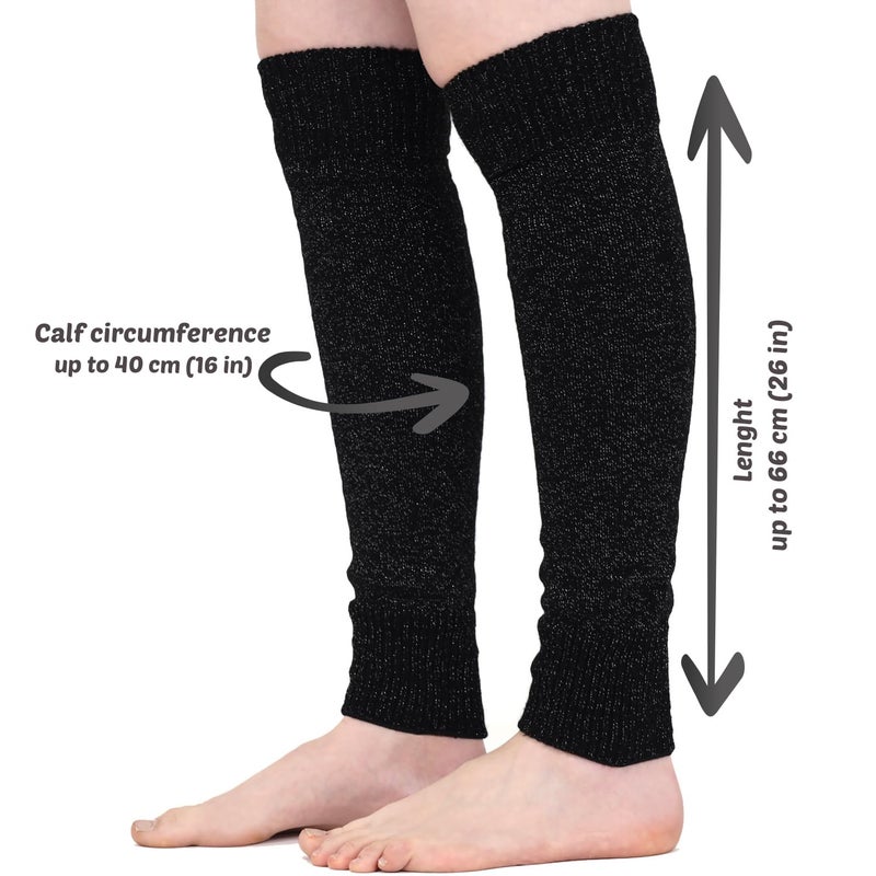 Mysocks Leg Warmers Extra Soft Stylish Fancy Winter 80s Party Dance Glitter Long Legwarmers for Women Girls Ladies Black Speckled Glitter - Image 4